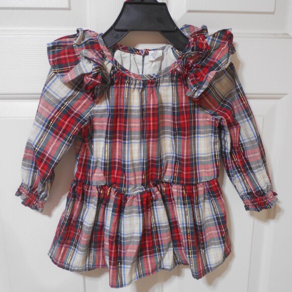 ADORABLE BABY GAP SIZE 18-24 MONTHS PLAID DRESS RUFFLE SHOULDERS ACCENTS EUC 👶 - Picture 3 of 9